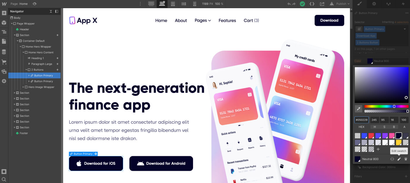 Colors - App X Webflow Template